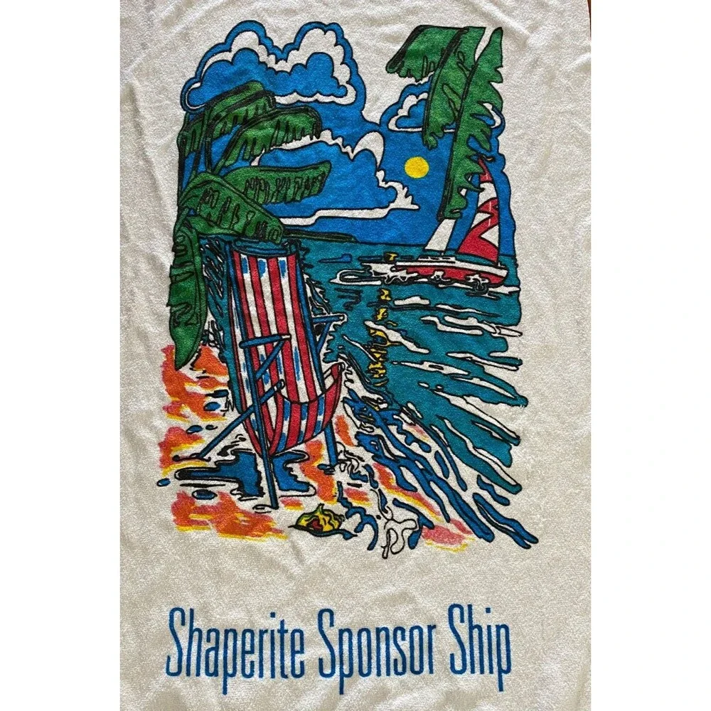 90's Vintage Beach Towel Shaperite Sponsor Cruise Ship USA Made Colorful Large